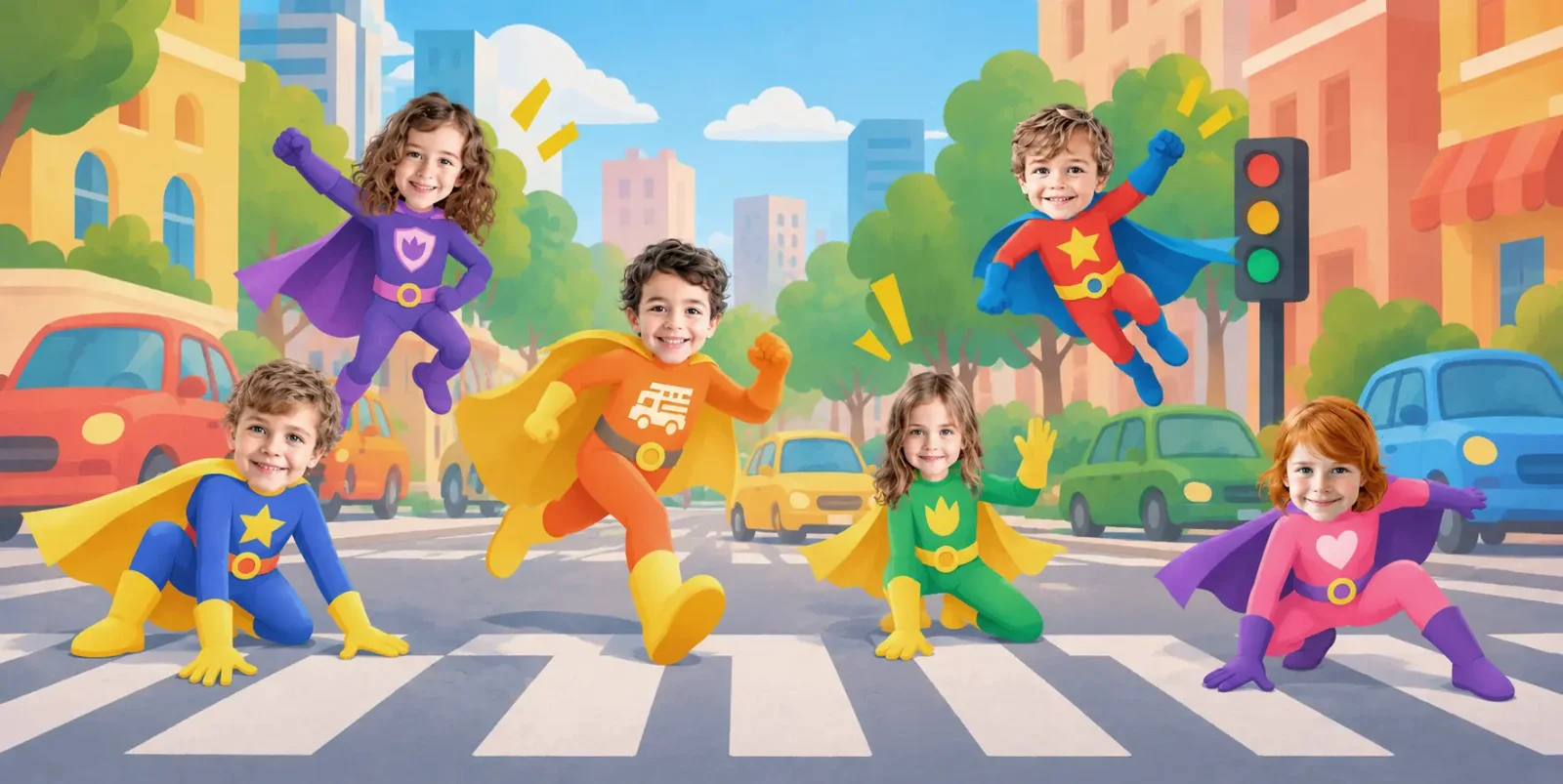 Cuento personalizado La patrulla de los supertrajes: niños convertidos en superhéroes trabajando en equipo